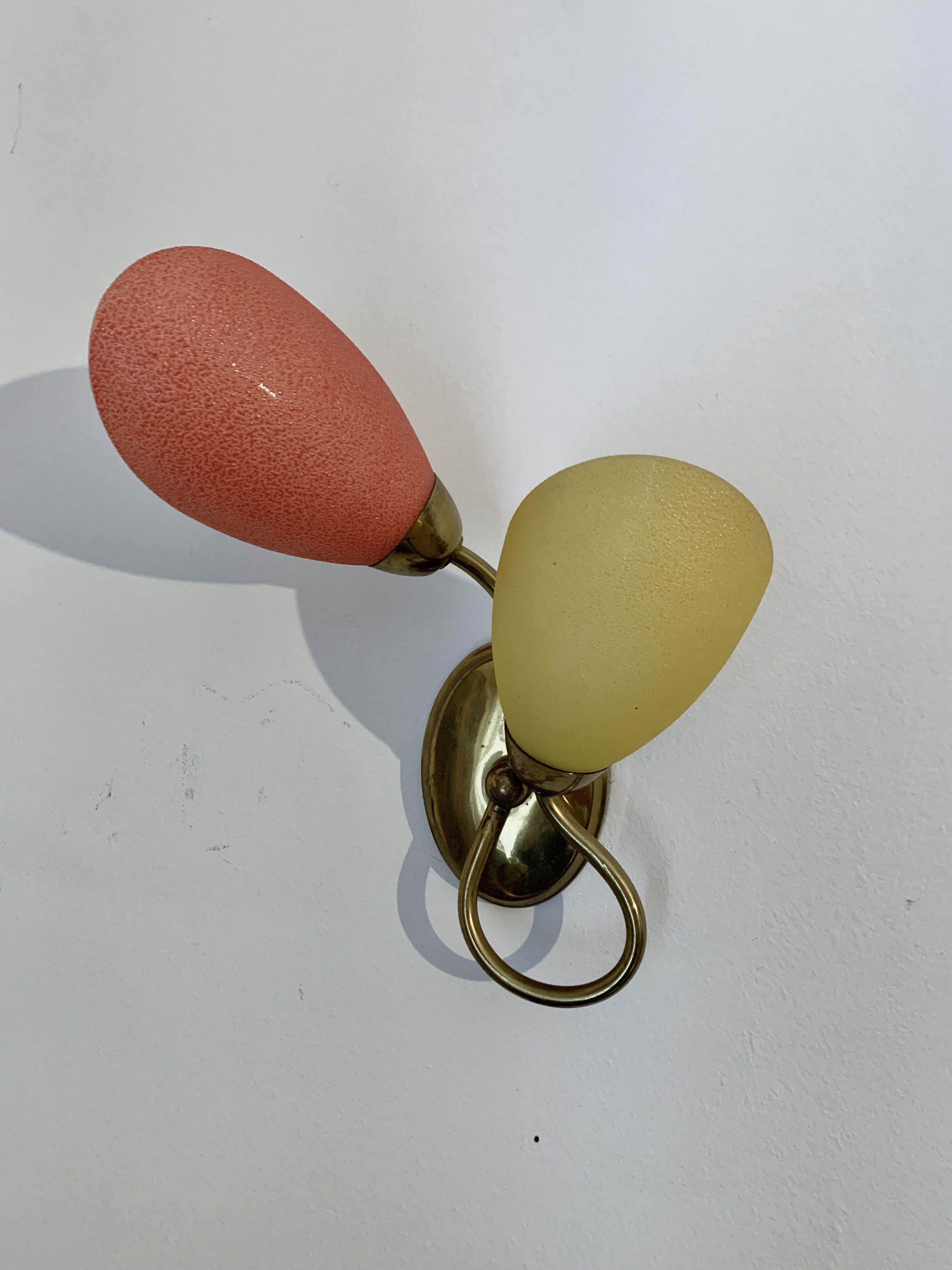 Pair of double wall lamp in brass and opaline year 1960 bi-color