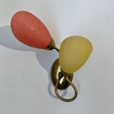 Pair of double wall lamp in brass and opaline year 1960 bi-color