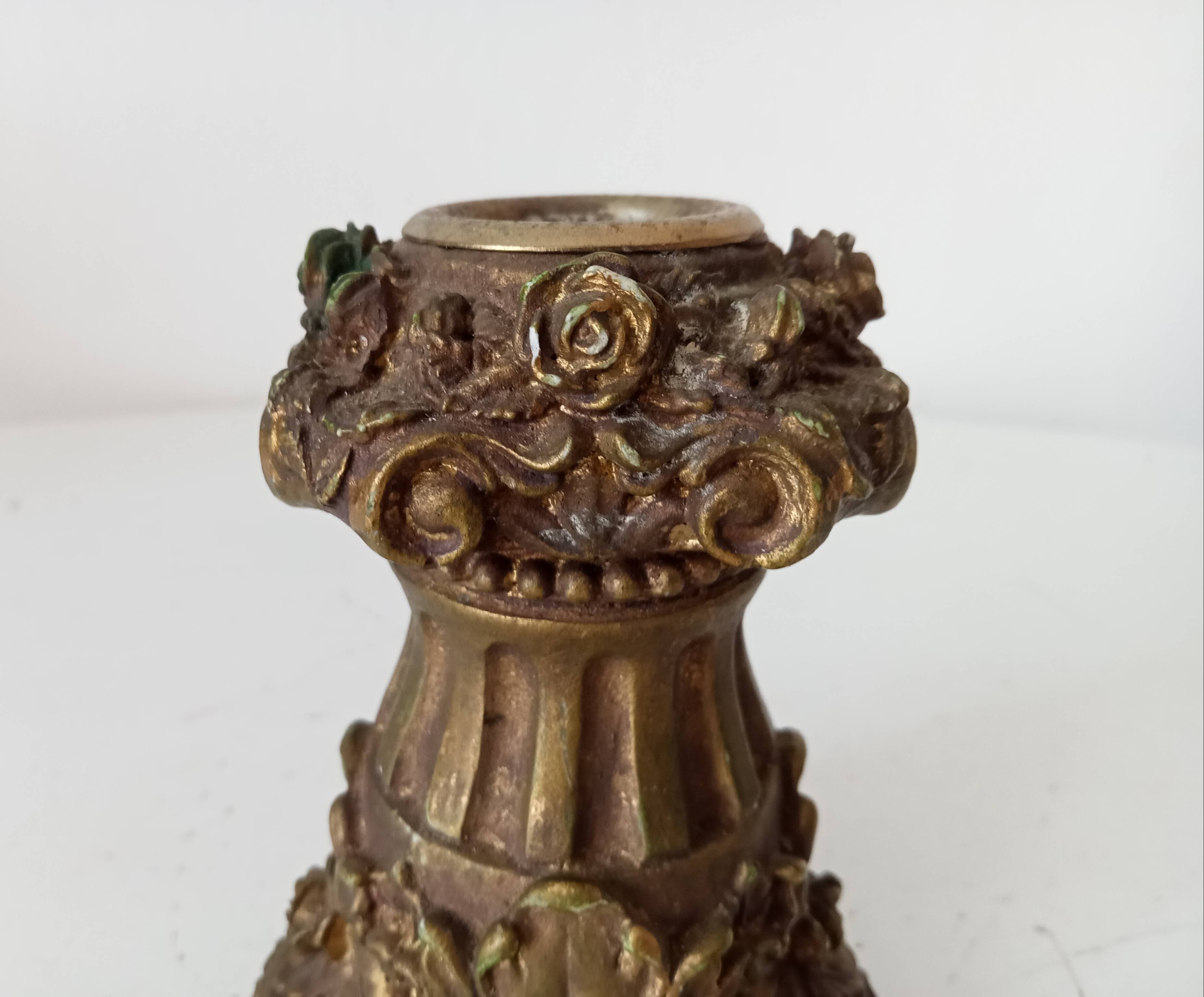 Vintage candlestick Gargoyles studio in golden resin
