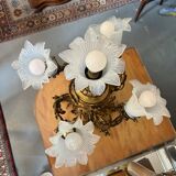 Solid bronze chandelier with moving arms, 19th century, opalescent tulips