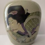 Polychrome vase and celadon XIX Naniwaya Okita Japan Nippon