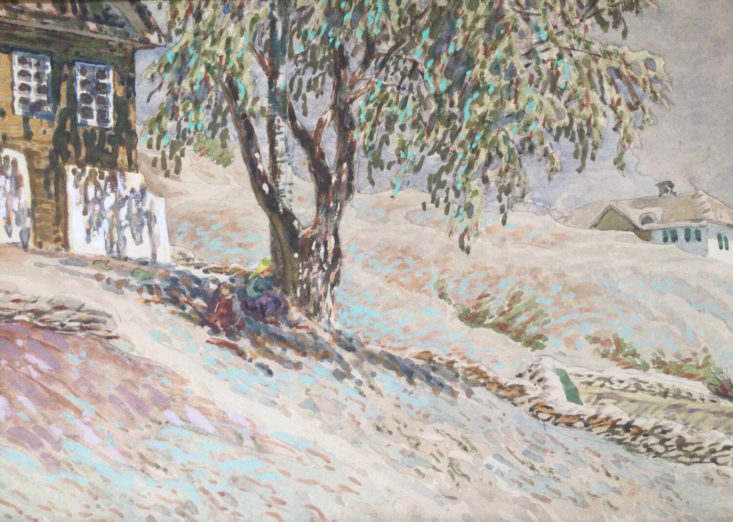 Russian school, Village on the Don. Watercolour.