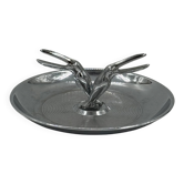 Art Deco chrome ashtray with cranes, figurative dish