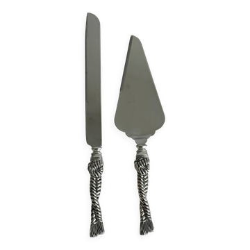 Set couteau et pelle à gâteau en métal argenté