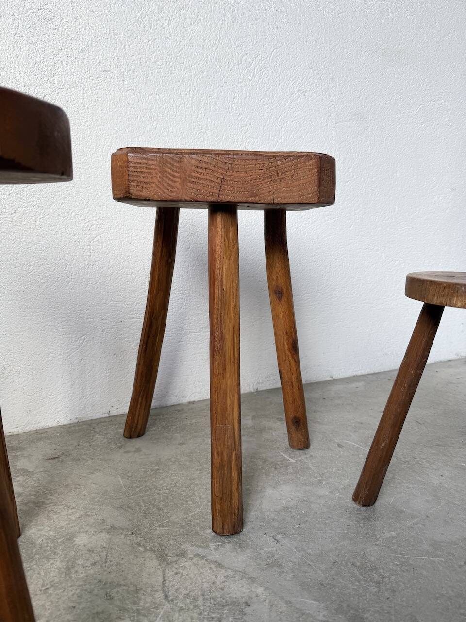 3 free-form oak tripod stools