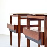 Set of 2 italian midcentury rosewood and carrara marble bedside tables