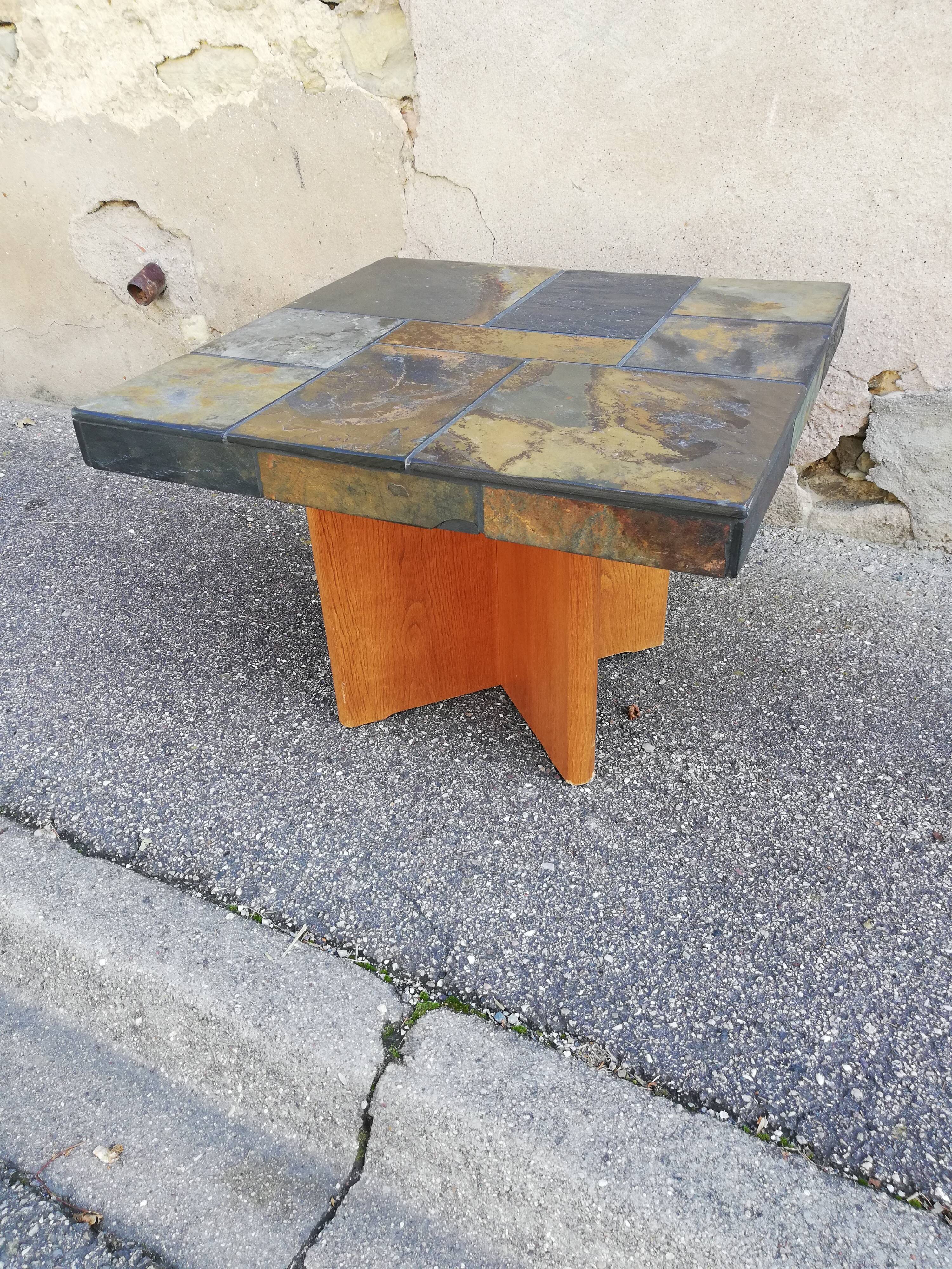 Table basse bois et pierre