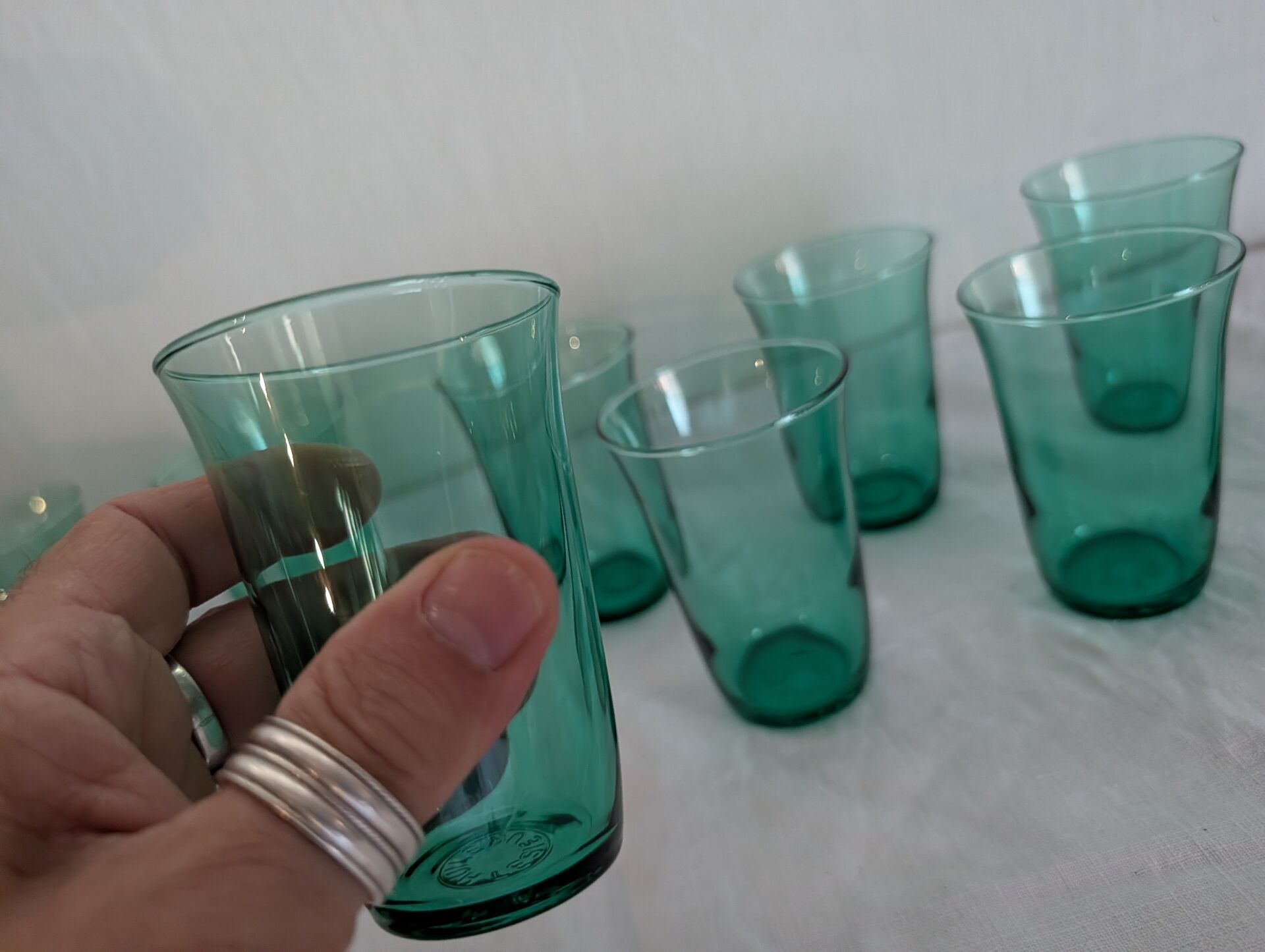 10 green Lesieur glasses – 1960s-1970s