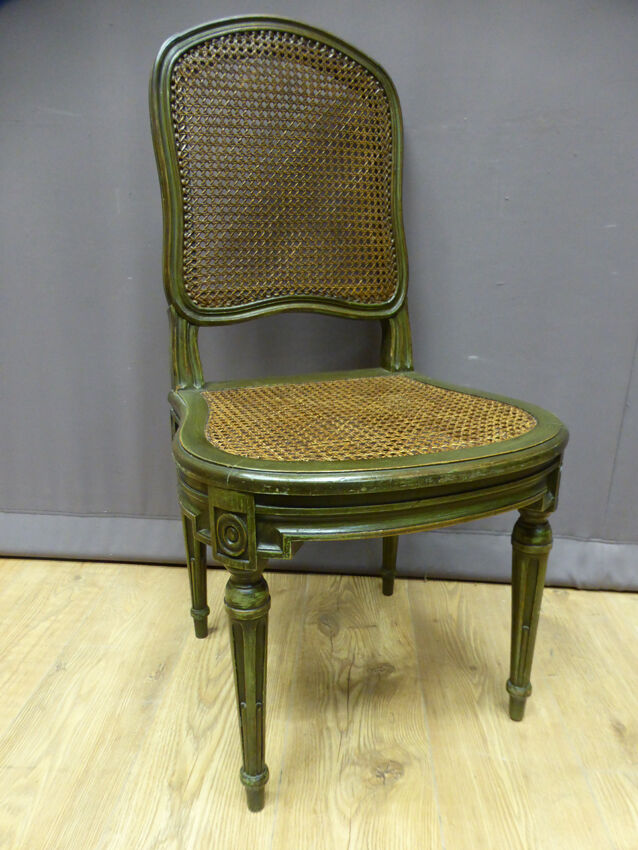 Set of 10 chairs in painted beech and Louis XVI style caning