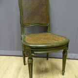 Set of 10 chairs in painted beech and Louis XVI style caning