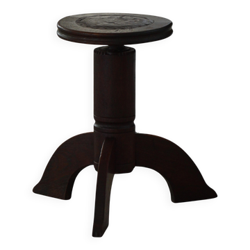 Early 20th century, adjustable Danish Art Nouveau stool, wood carved, 1920s.