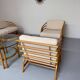 Complete living room with rattan sofa and white bouclette, brass finish, 80's design