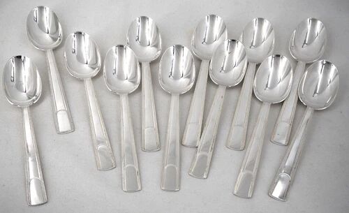 Christofle Gabon, Art Deco, 12 table settings, 24 pieces in silver-plated metal.
