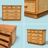 Vintage rattan and woven wicker chest of drawers 1970
