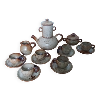 Tea or coffee service in Puisaye stoneware, signed Jean-Pierre Prud’homme