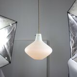 Mid-Century Italian Brass and Opaline Glass Pendant Lamp