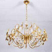 Mid century hollywood regency palwa gilt brass and crystal chandelier