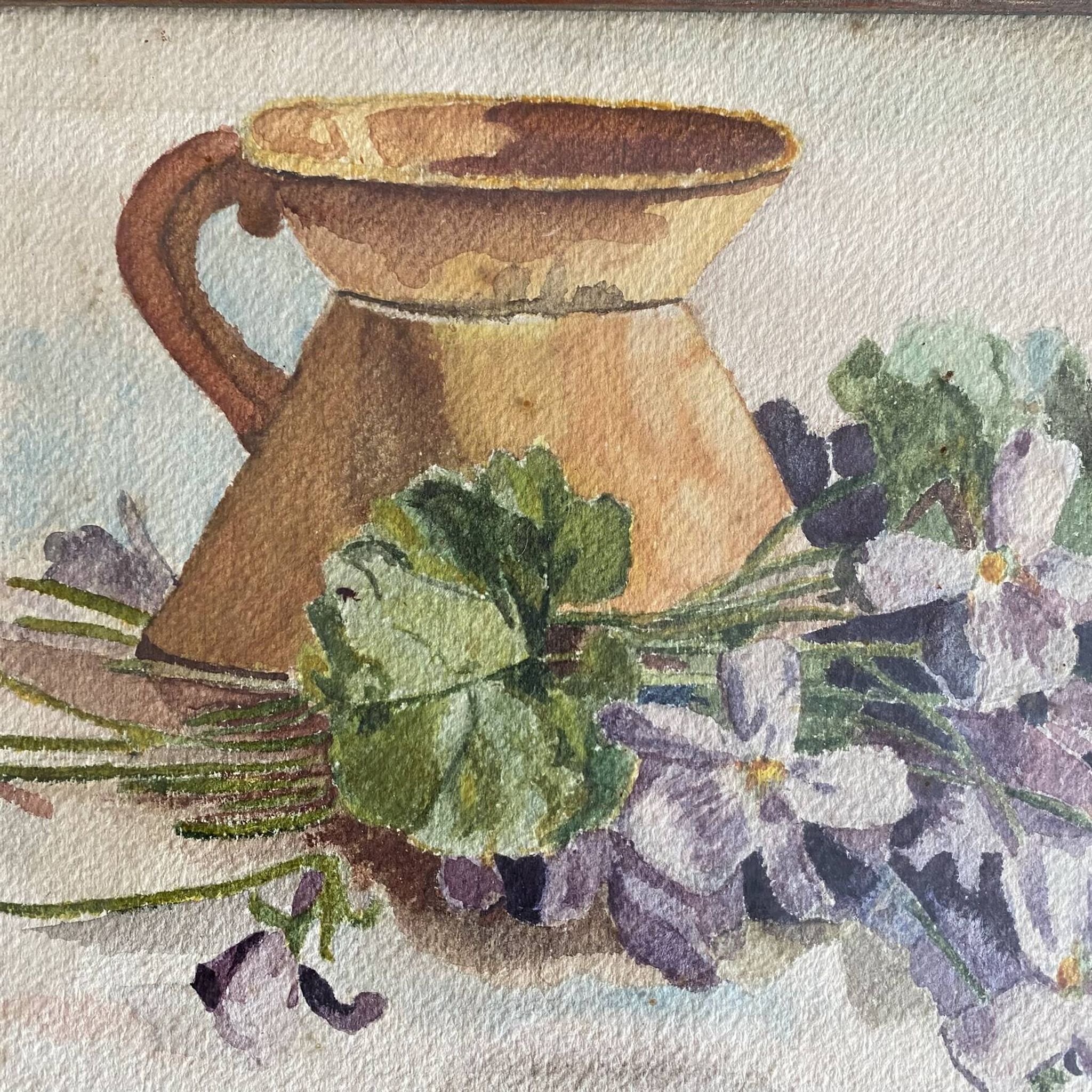 Old painting bouquet of flowers, still life watercolour violets