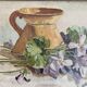 Peinture ancienne bouquet de fleurs, nature morte aquarelle violettes