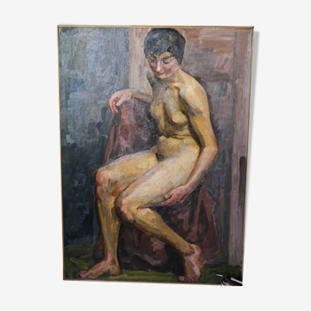 Louis Peyré (1923 - 2012) "nu assis" huile sur papier marouflé sur toile