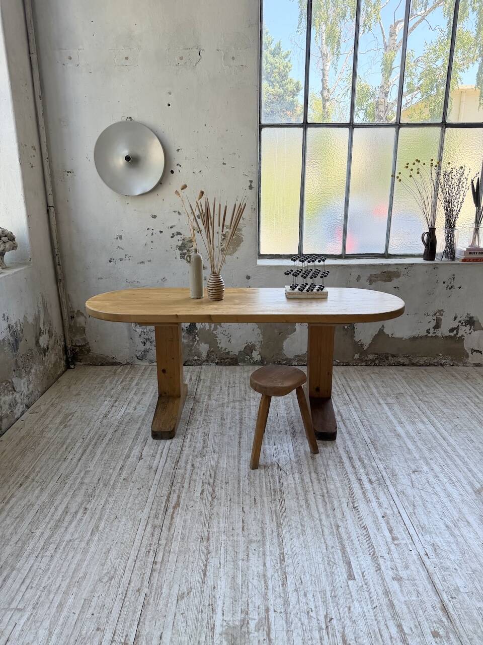 Brutalist pine oval table