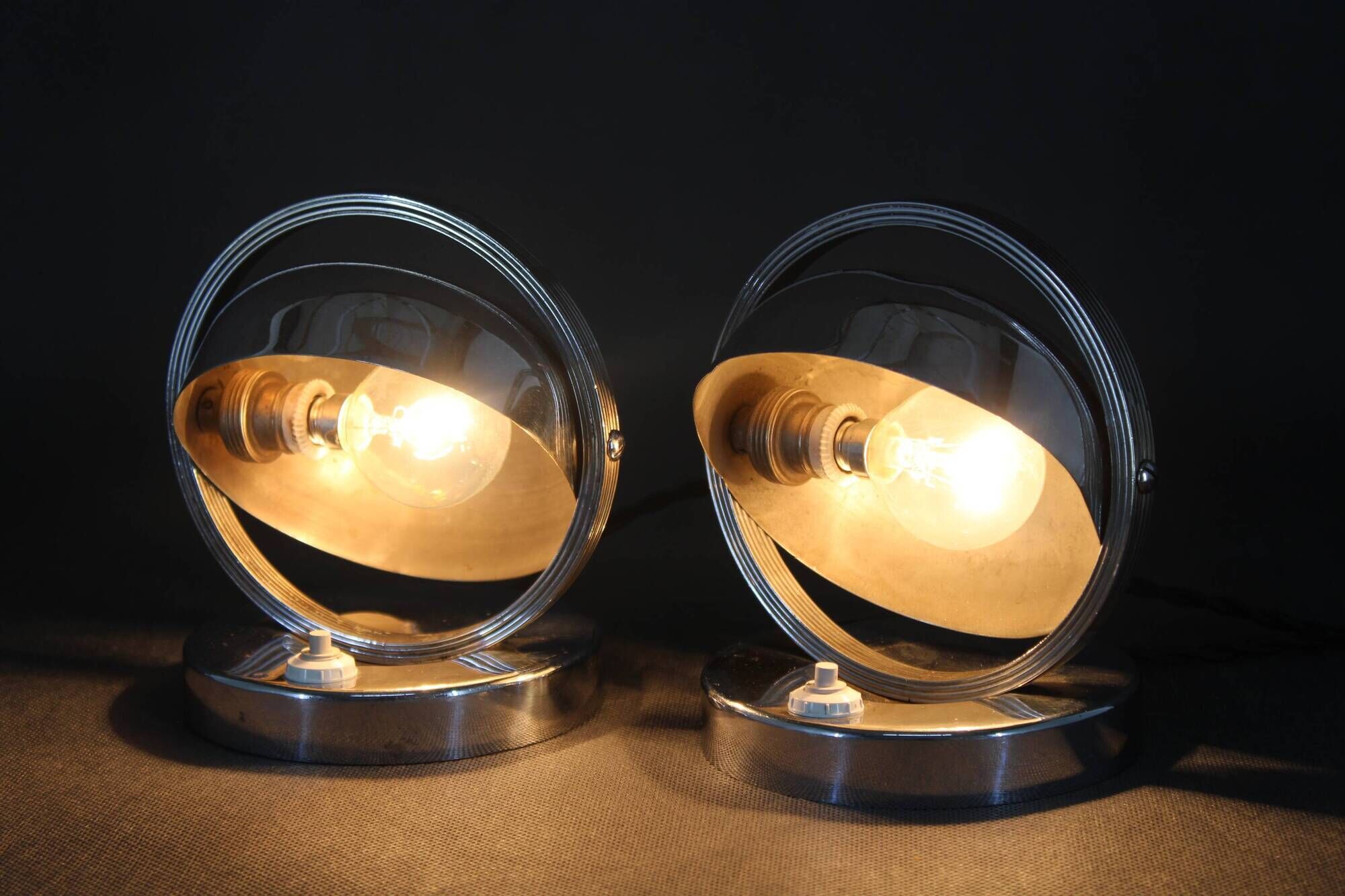 Pair of Bauhaus bedside lamps from the 1930s, Czechoslovakia