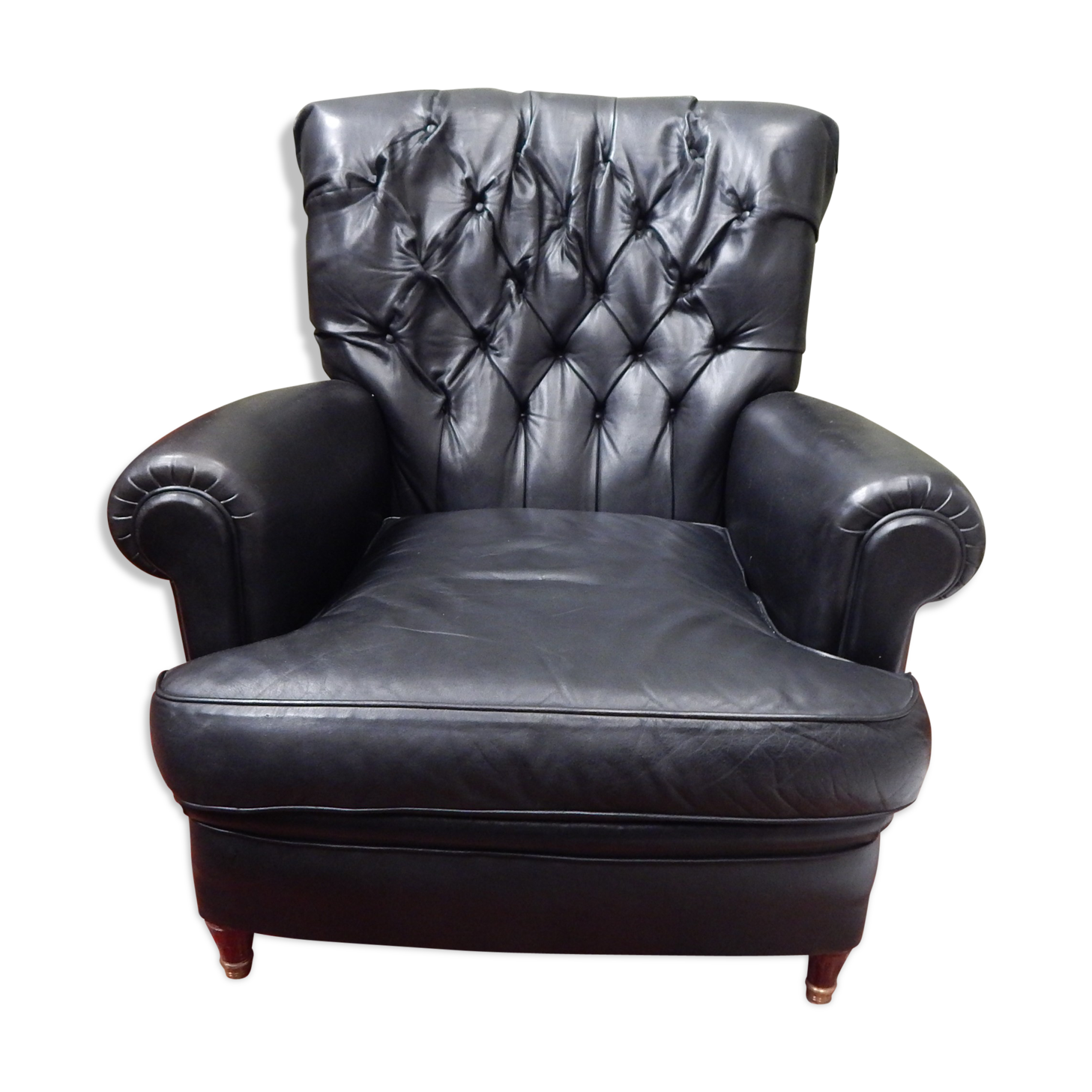 Pair Old black leather chair