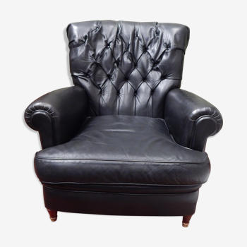 Paire de fauteuils ancien cuir noir