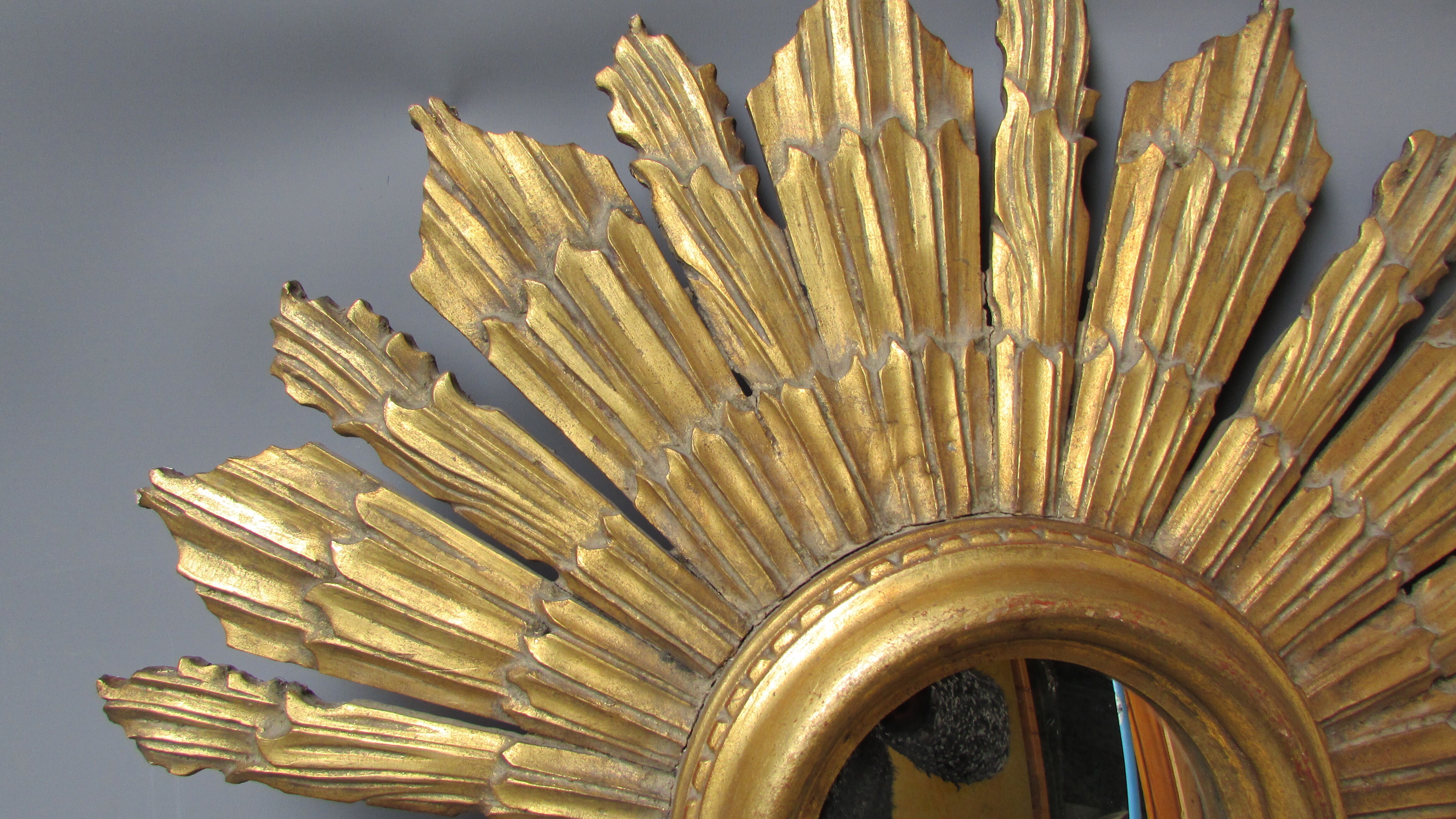 Golden wood sun mirror 55cm