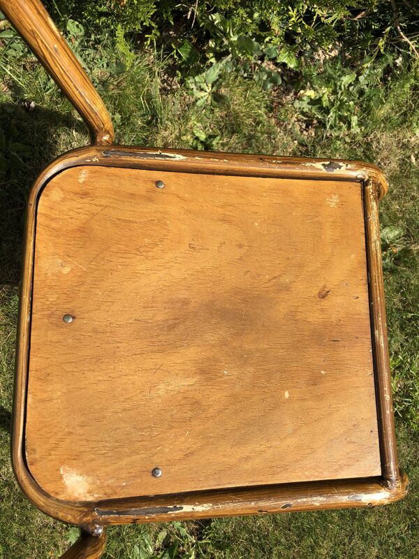 Chaise d'école bois et métal peint marron façon bois