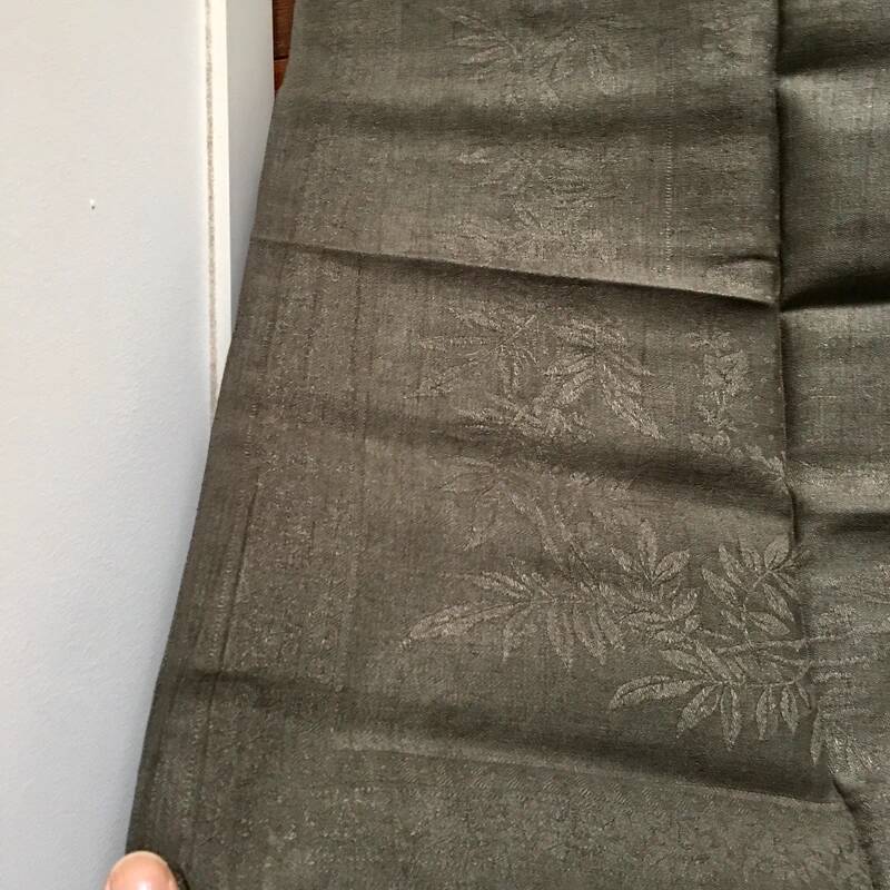 Old embroidered table napkin J G Dark Khaki Green