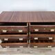 1950s Art Decò walnut burl and brass chest of drawers