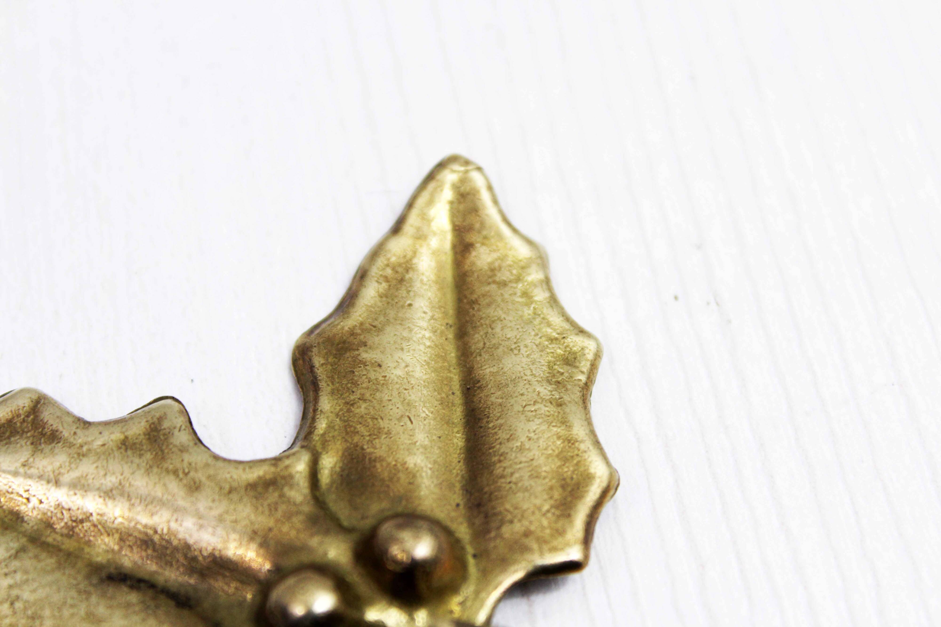 Vintage Holly Candle Holder, Brass