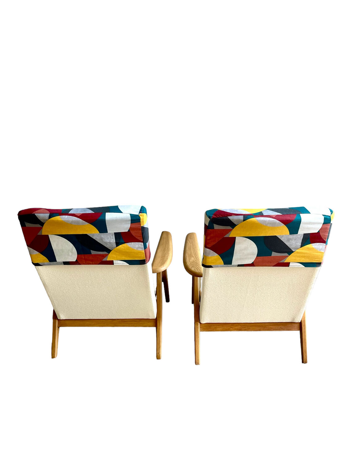 Vintage Scandinavian armchair wood and fabric buckle