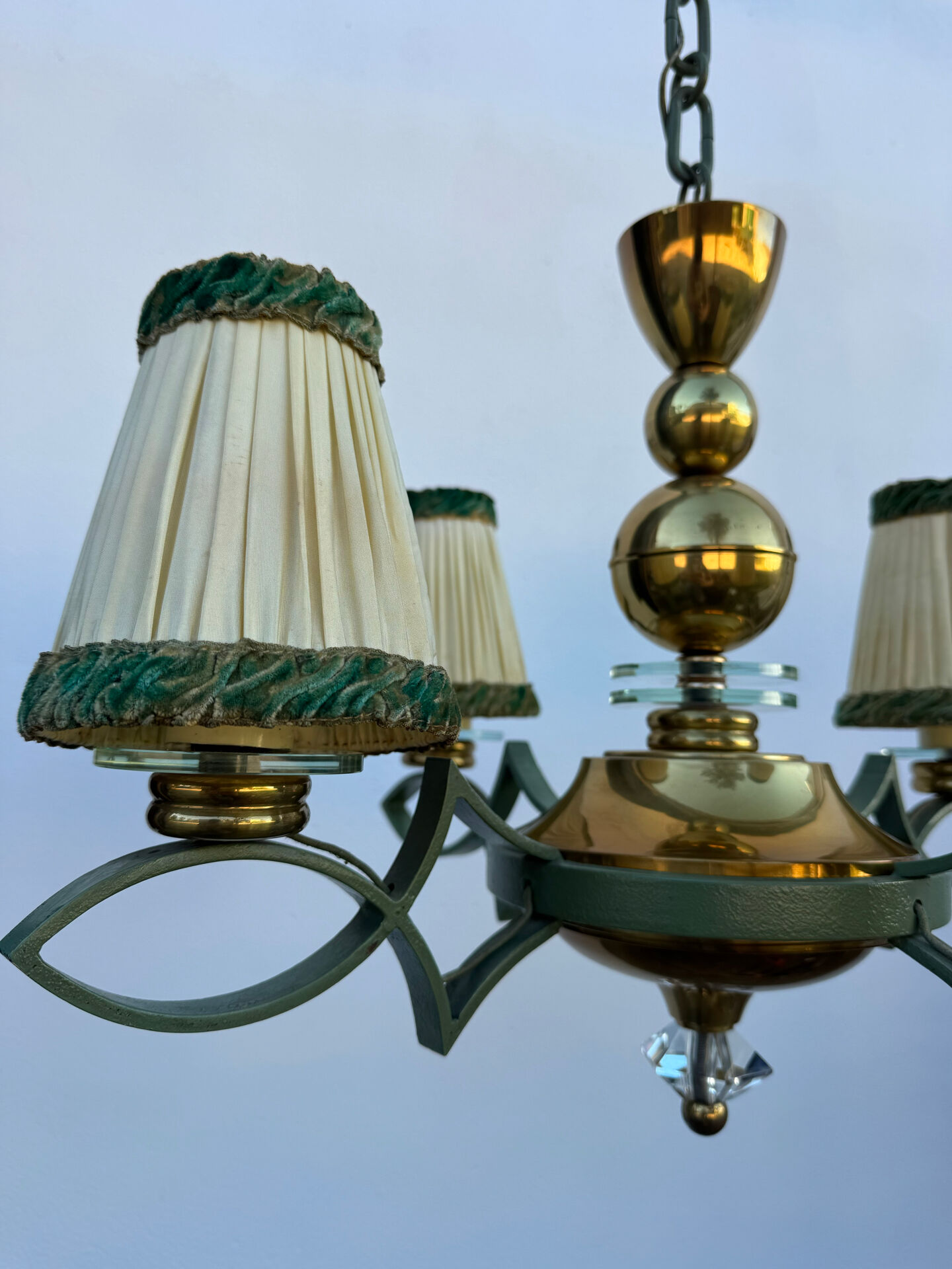 Art Deco brass and glass chandelier