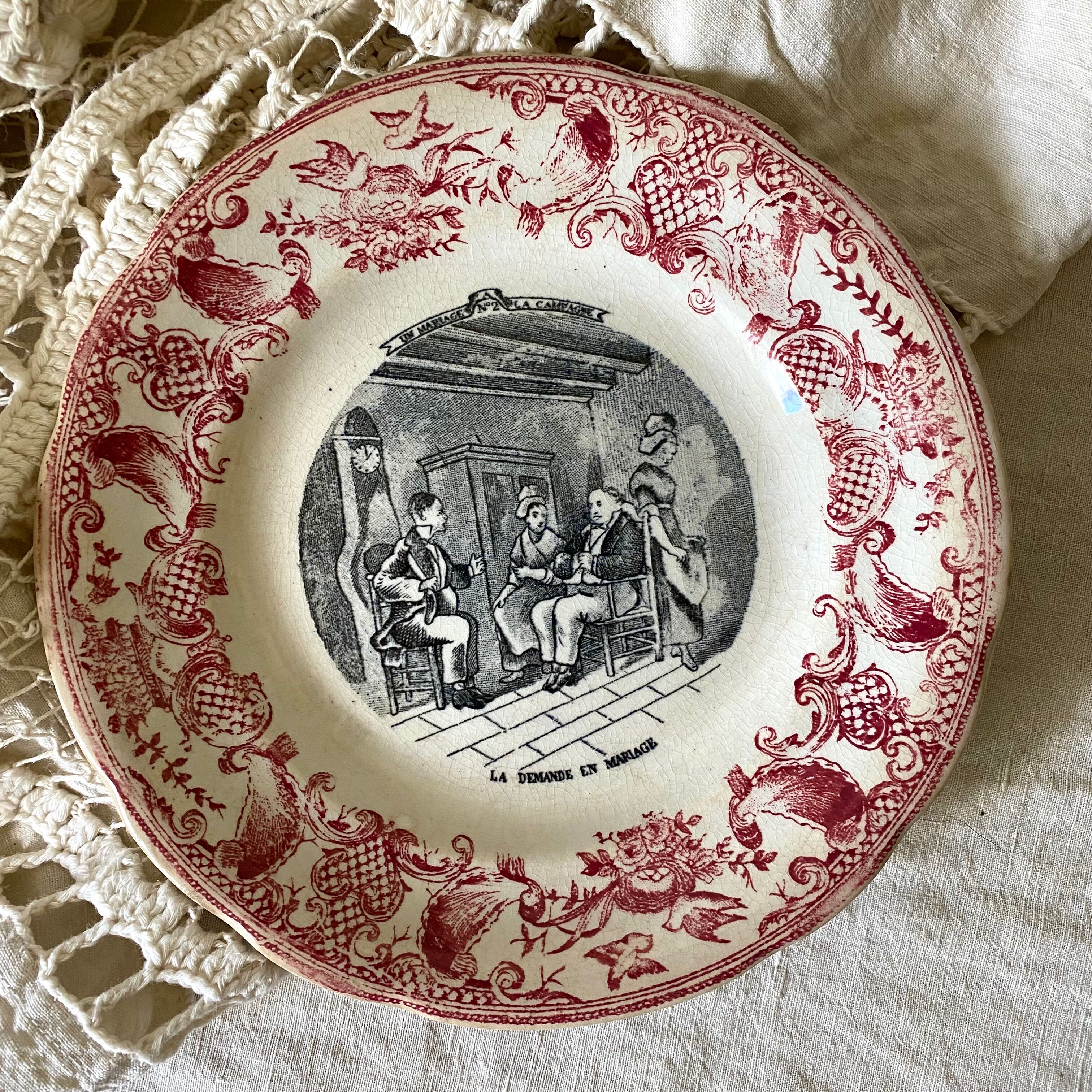 Old talking plates Gien "a wedding in the countryside"