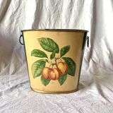 Vintage enamelled sheet metal waste paper basket - peach decor