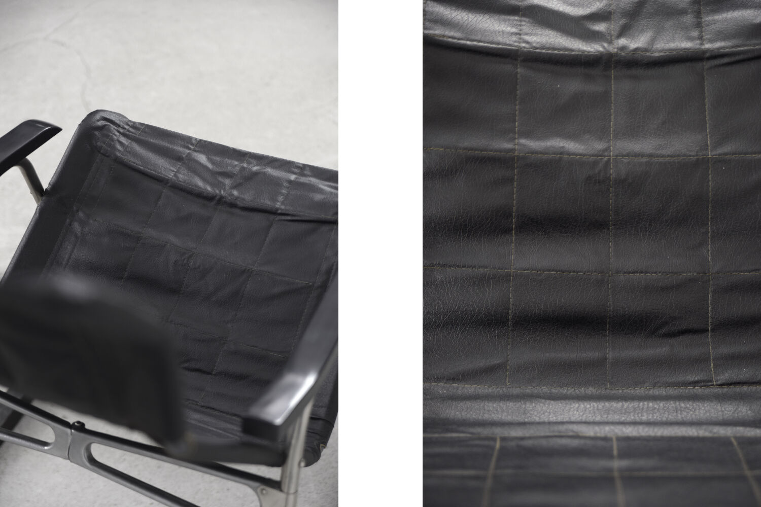 Vintage Mid-Century Postmodern Minimalist Black Leather Rocking Chair by Takeshi Nii, 1950s