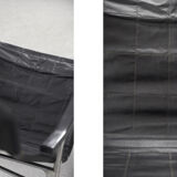 Vintage Mid-Century Postmodern Minimalist Black Leather Rocking Chair by Takeshi Nii, 1950s