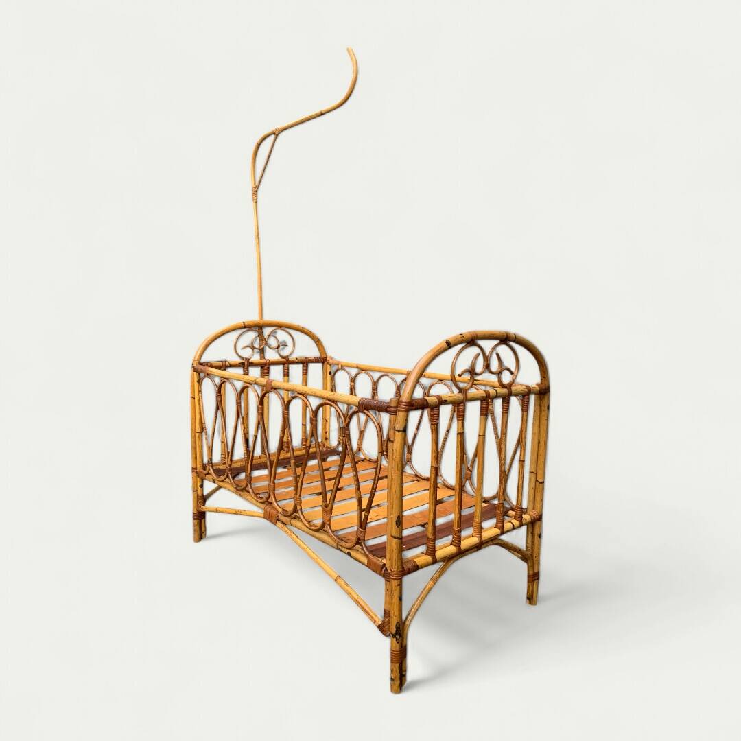 Vintage rattan baby bed 1960