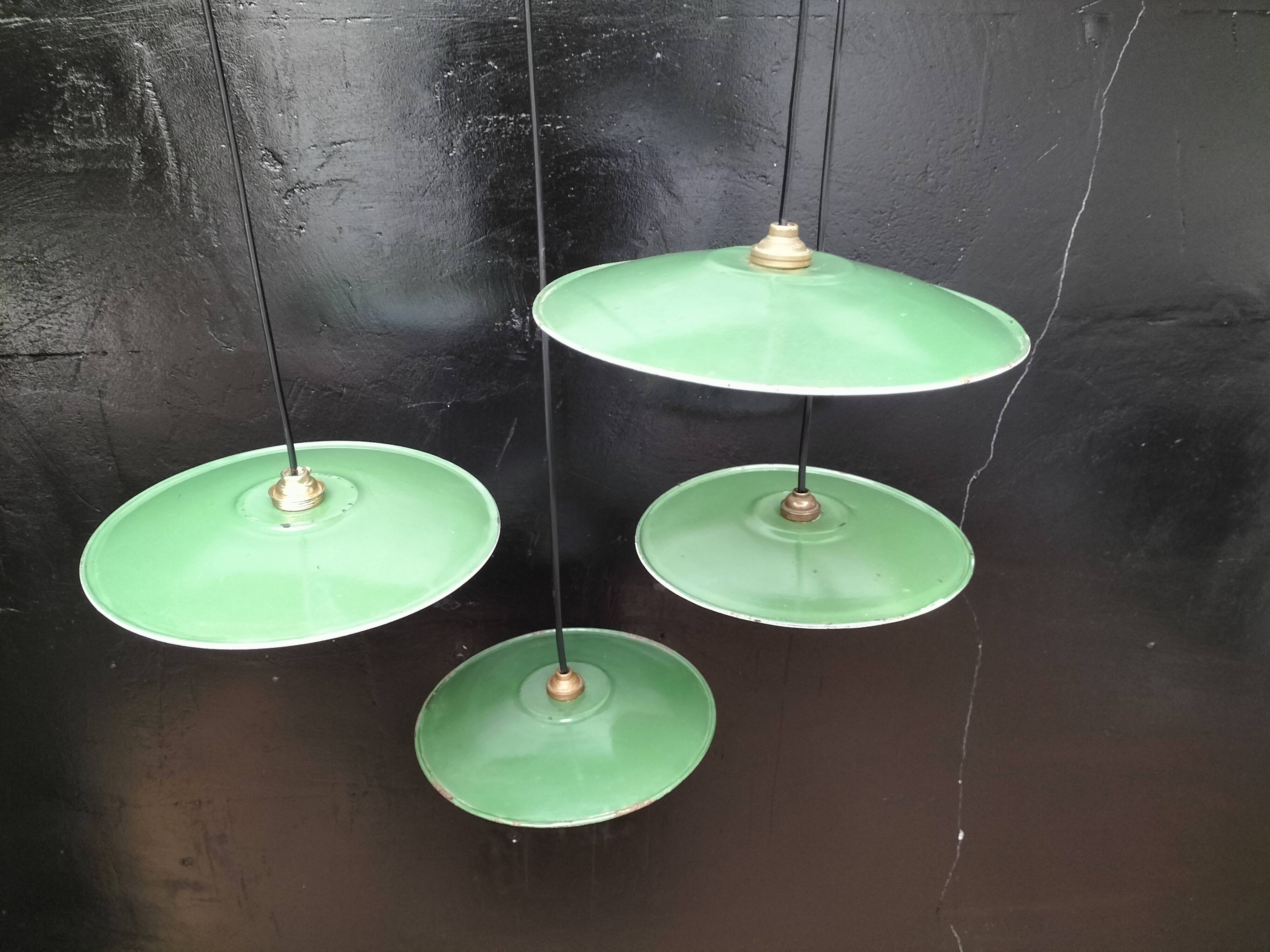 Enameled sheet metal pendant lights