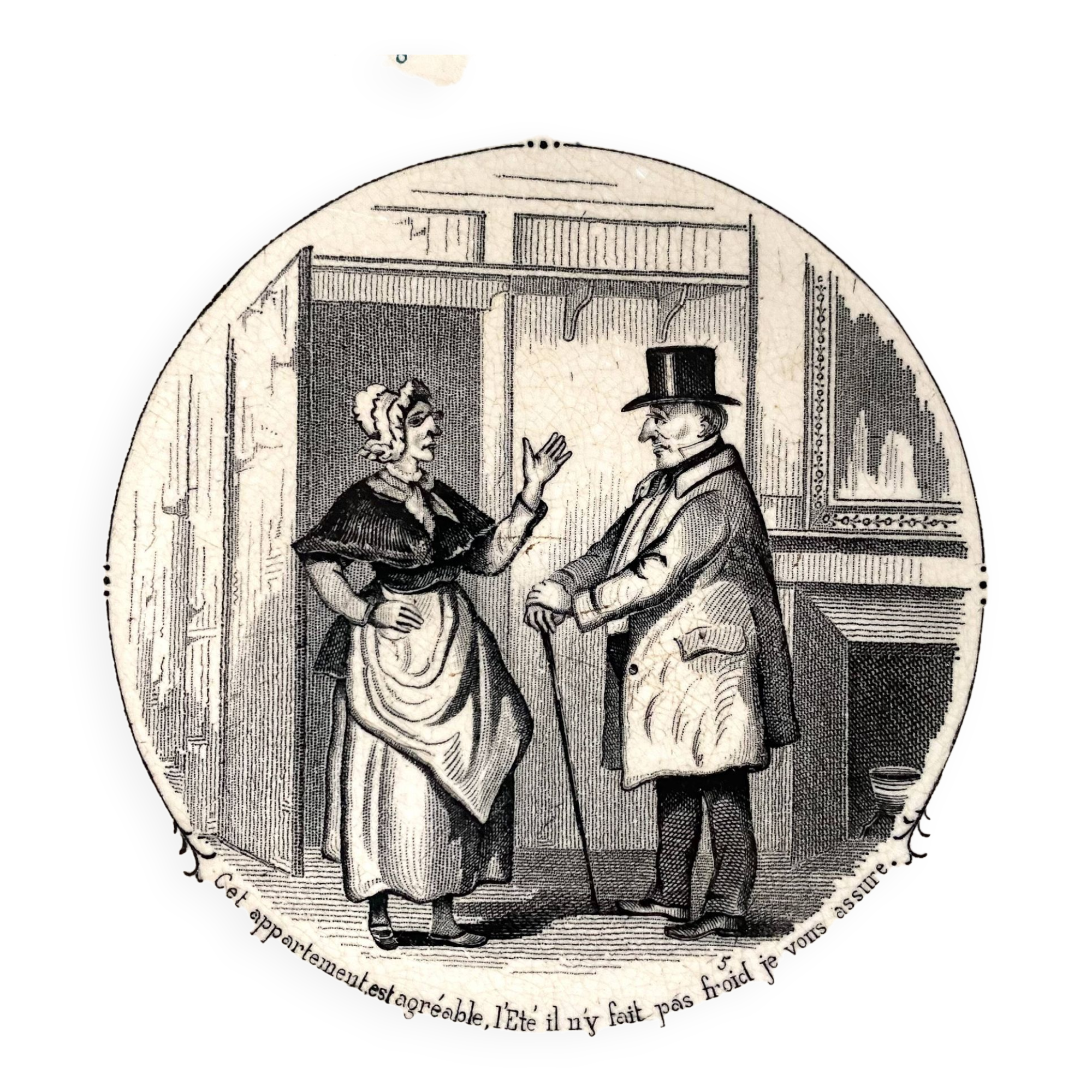 Sarreguemines talking plate, real estate theme