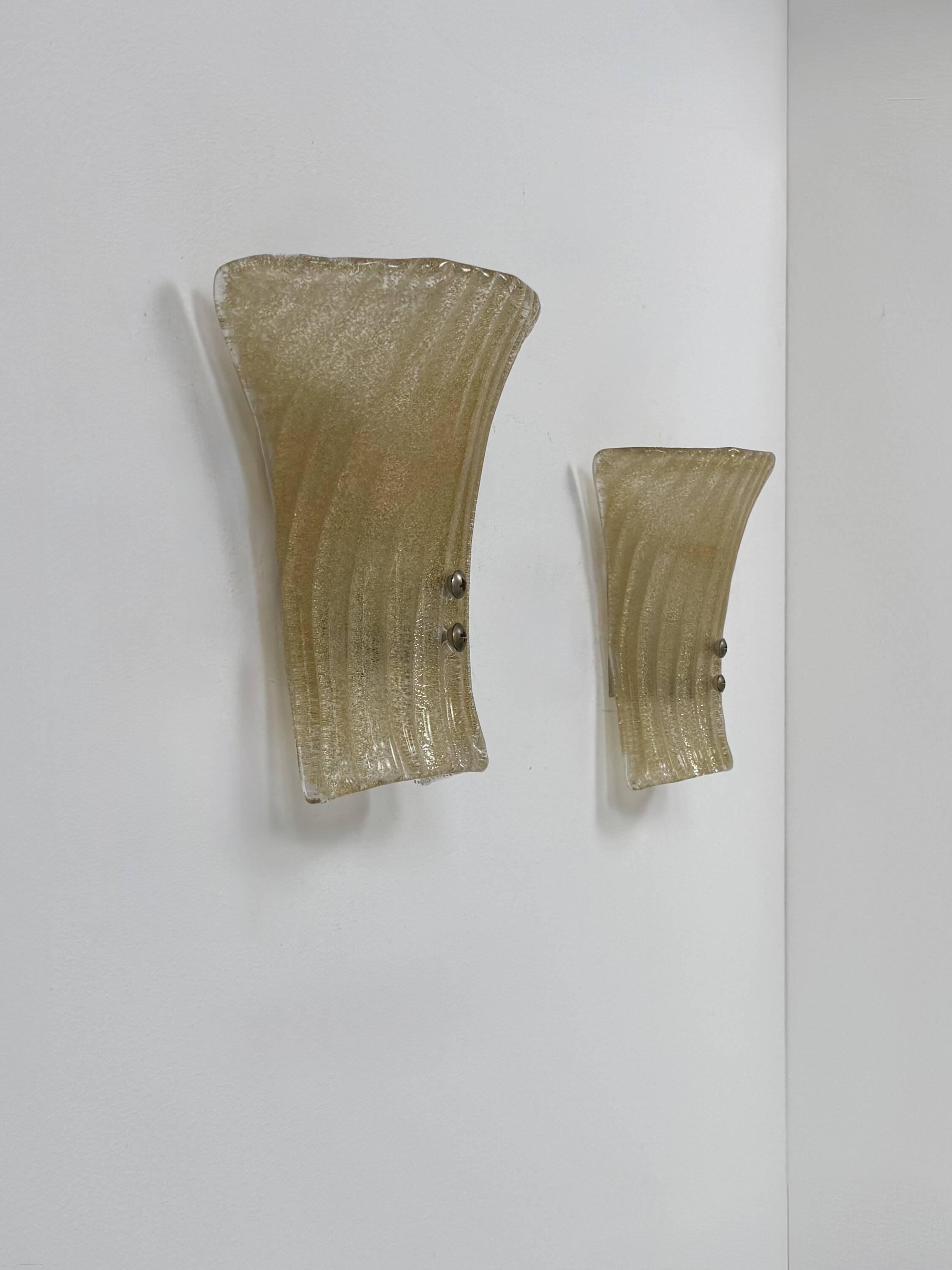 Pair of vintage Murano glass wall lights, pressed moulded, Italy, 1980.
