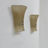 Pair of vintage Murano glass wall lights, pressed moulded, Italy, 1980.