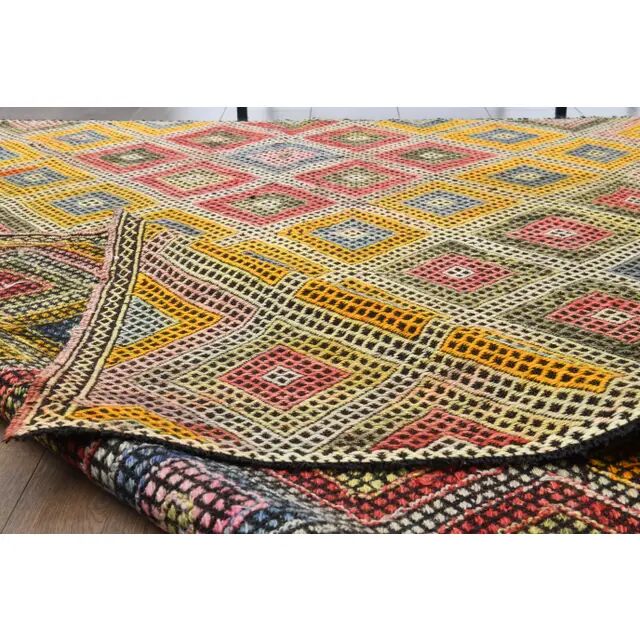 1970s Vintage Turkish Oushak Handmade Wool Cotton Yellow Runner Rug 158x201