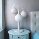Vintage white metal table lamp with 3 lantern balls, 80s