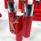 Set of 10 mid-century red and chrome wall lamps by Stilnovo, Italy 1970s