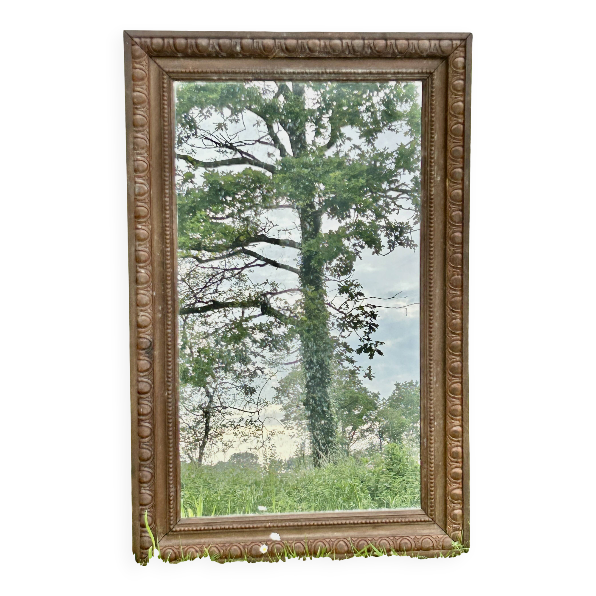 Large antique moulded wooden mirror 61 x 94 cm