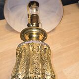 lamp 1900 brass bronze wood, marbled opaline shade 43x23 inter with dash