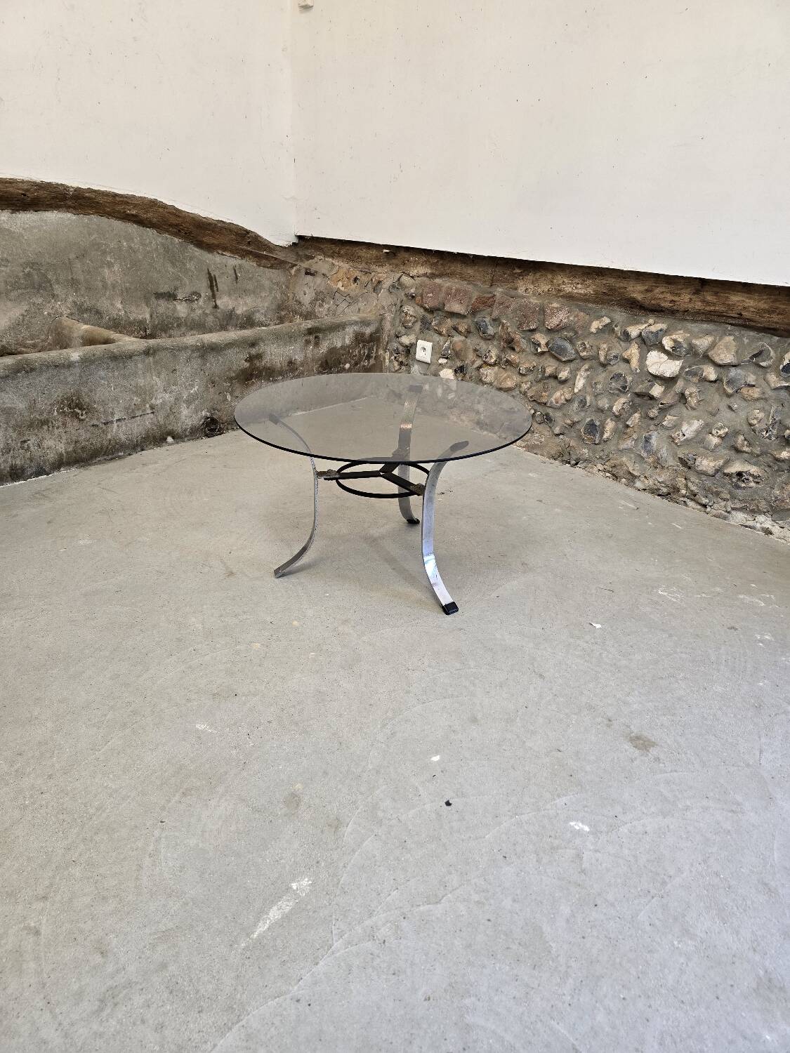 Small smoked glass coffee table 1970